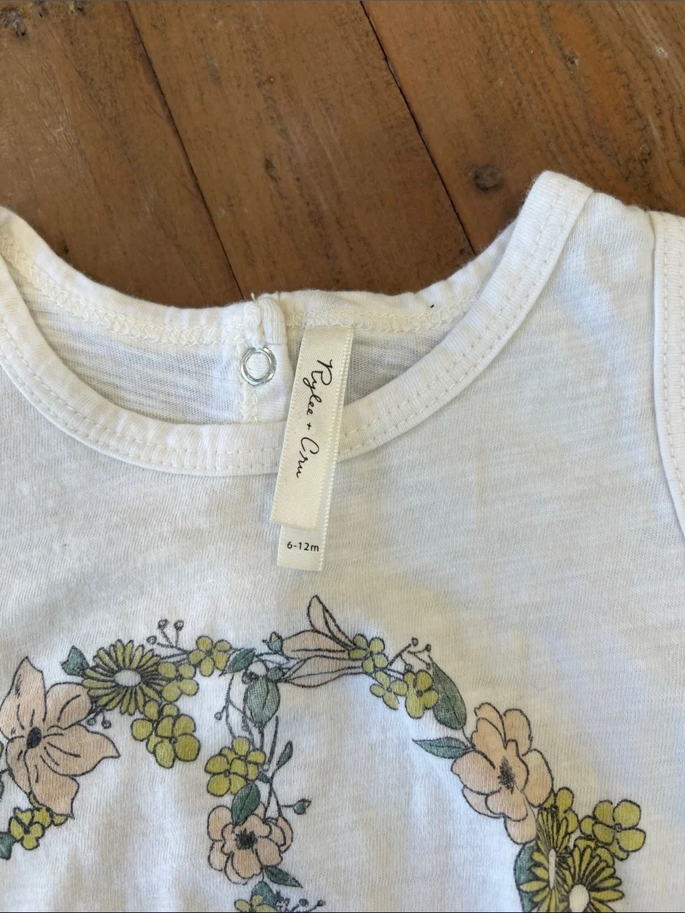 Rylee + cru cream floral peace sign print sleeveless romper 6-12 months